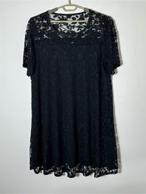 Nina Leonard Burnout Dress Size 2X Black Lined Shift Short Sleeve Wedding Party